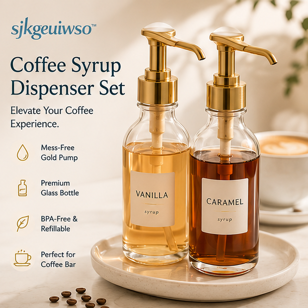 sjkgeuiwso™ Glass Coffee Syrup Dispenser Set with Gold Pump
