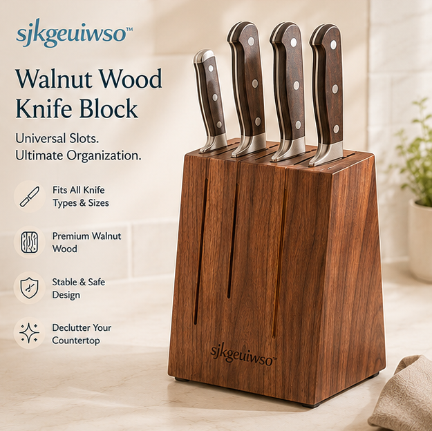 sjkgeuiwso™ Walnut Wood Knife Holder Block with Universal Slots