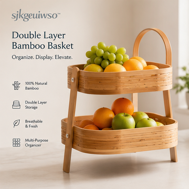 sjkgeuiwso™ Double Layer Bamboo Fruit Basket & Counter Organizer
