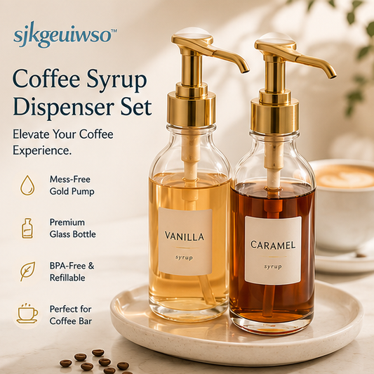 sjkgeuiwso™ Glass Coffee Syrup Dispenser Set with Gold Pump