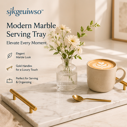 sjkgeuiwso™ Modern Marble Serving Tray with Gold Handles